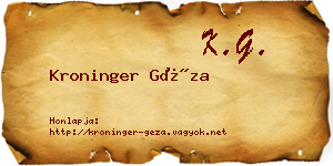 Kroninger Géza névjegykártya